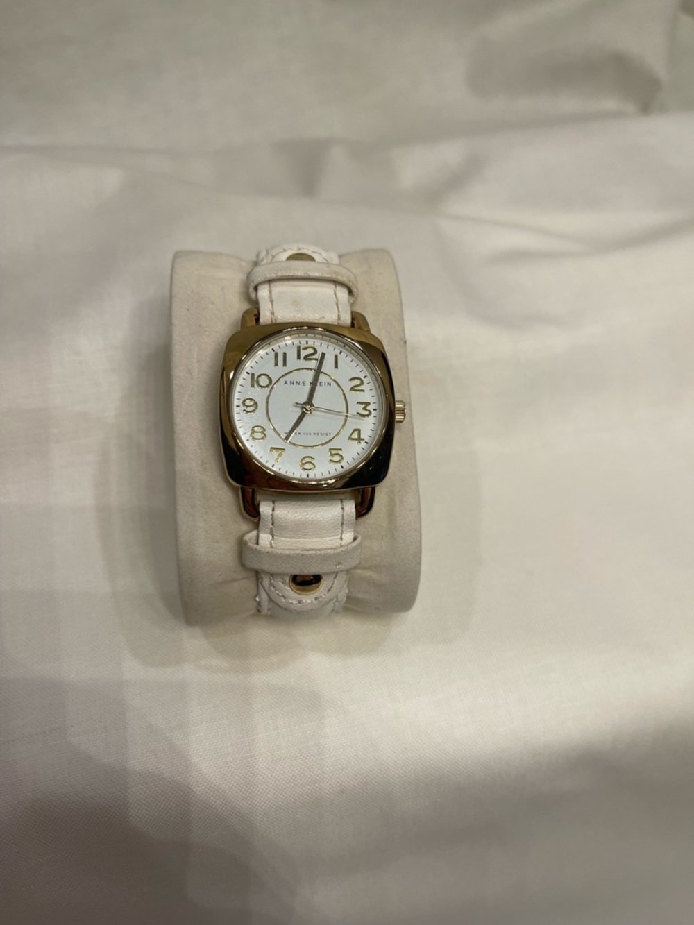 Anne Klein Gold-Tone Case White Leather Strap Watch